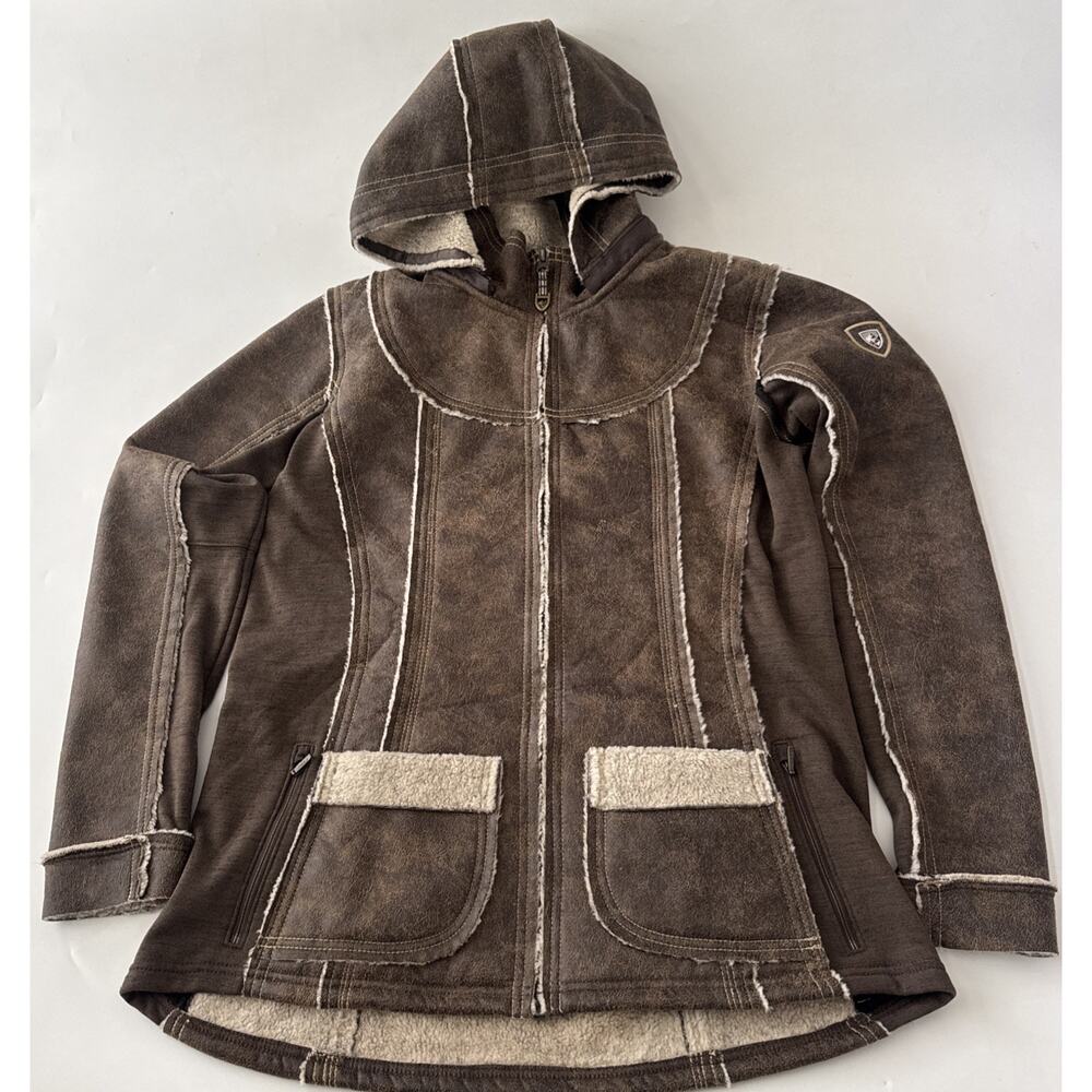 Kuhl Projekt Dani Sherpa Brown Wool Faux Leather Removable Hood Womens Large